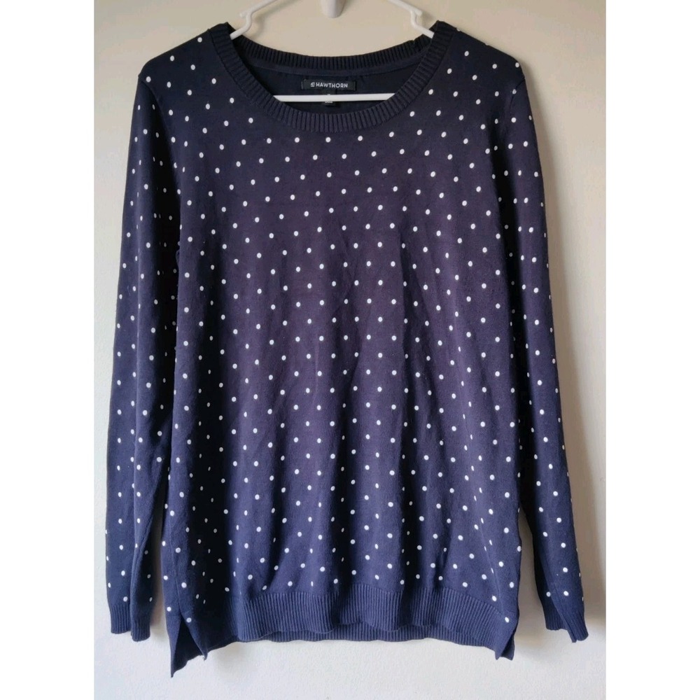 41 Hawthorn Navy Blue Aubree Fine Gauge Crewneck Sweater Polka Dots Size Medium